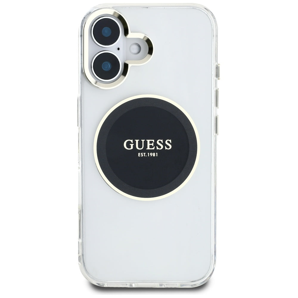 Pouzdro MagSafe pro Apple iPhone 16, Guess, IML Metal Colored Circle, Černá