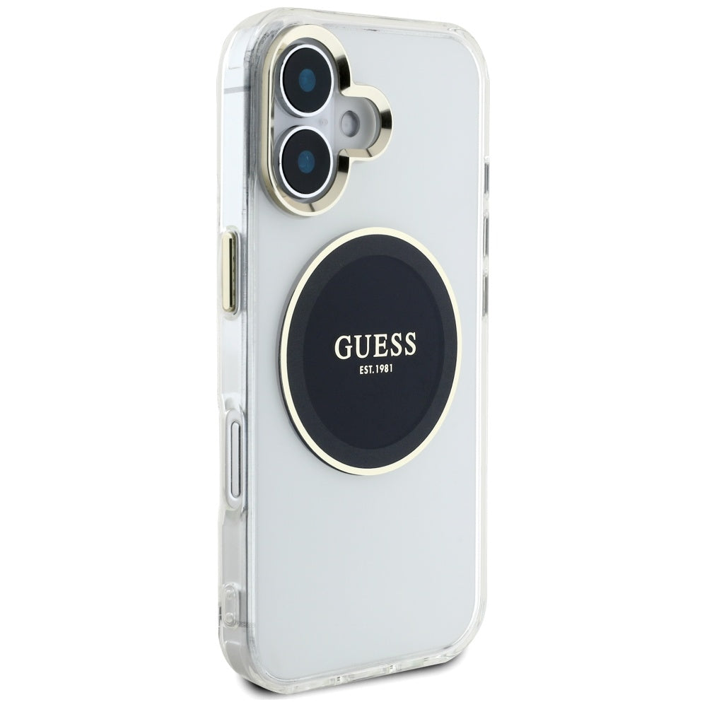 Pouzdro MagSafe pro Apple iPhone 16, Guess, IML Metal Colored Circle, Černá