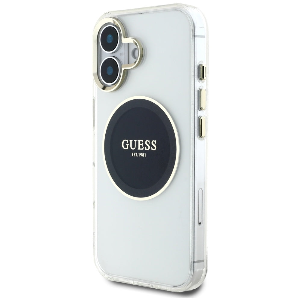 Pouzdro MagSafe pro Apple iPhone 16, Guess, IML Metal Colored Circle, Černá