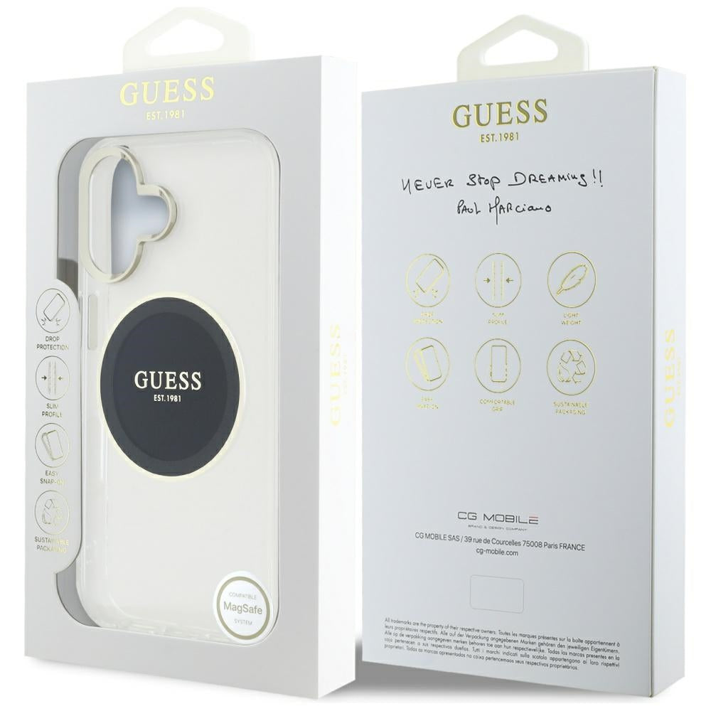 Pouzdro MagSafe pro Apple iPhone 16, Guess, IML Metal Colored Circle, Černá