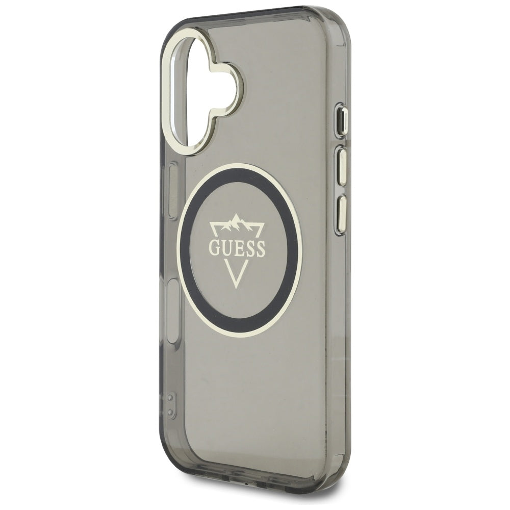 Pouzdro MagSafe pro Apple iPhone 16, Guess, IML Metal Mountain Logo, Černá