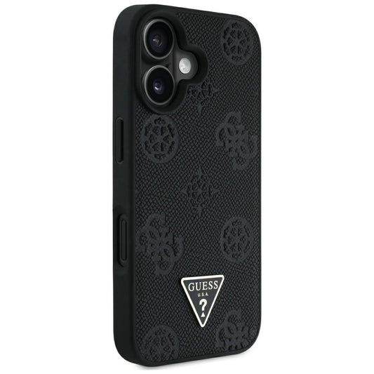 Pouzdro MagSafe pro Apple iPhone 16, Guess, Peony Grained Hot Stamp Triangle, Černá