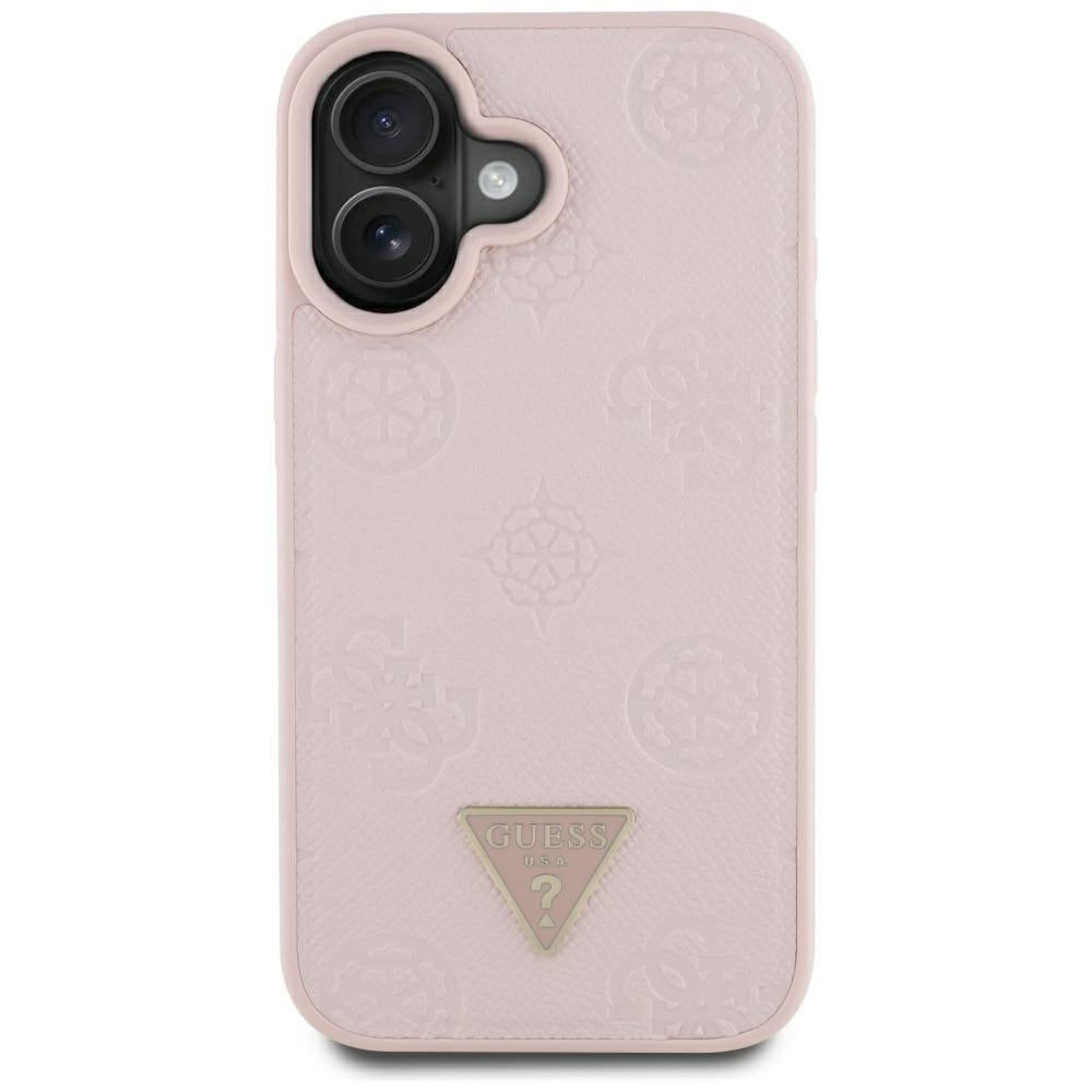 Pouzdro MagSafe pro Apple iPhone 16, Guess, Peony Grained Hot Stamp Triangle, Růžové