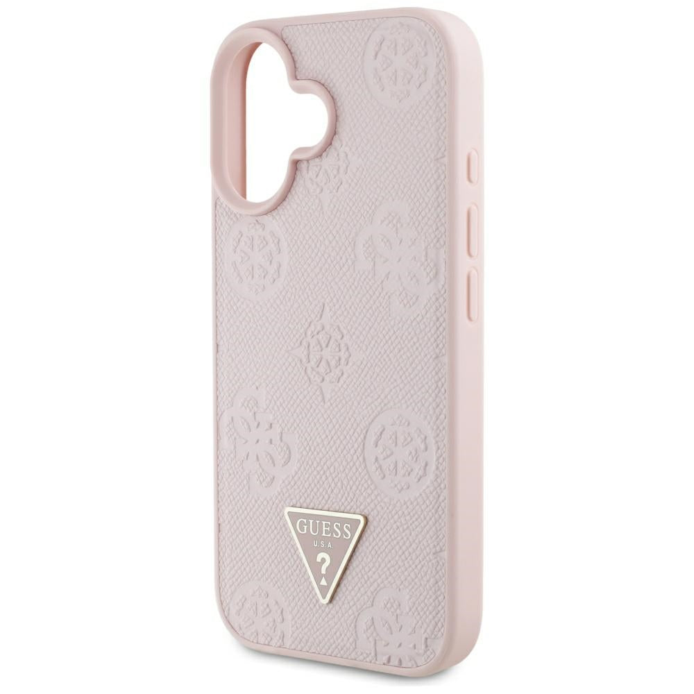 Pouzdro MagSafe pro Apple iPhone 16, Guess, Peony Grained Hot Stamp Triangle, Růžové