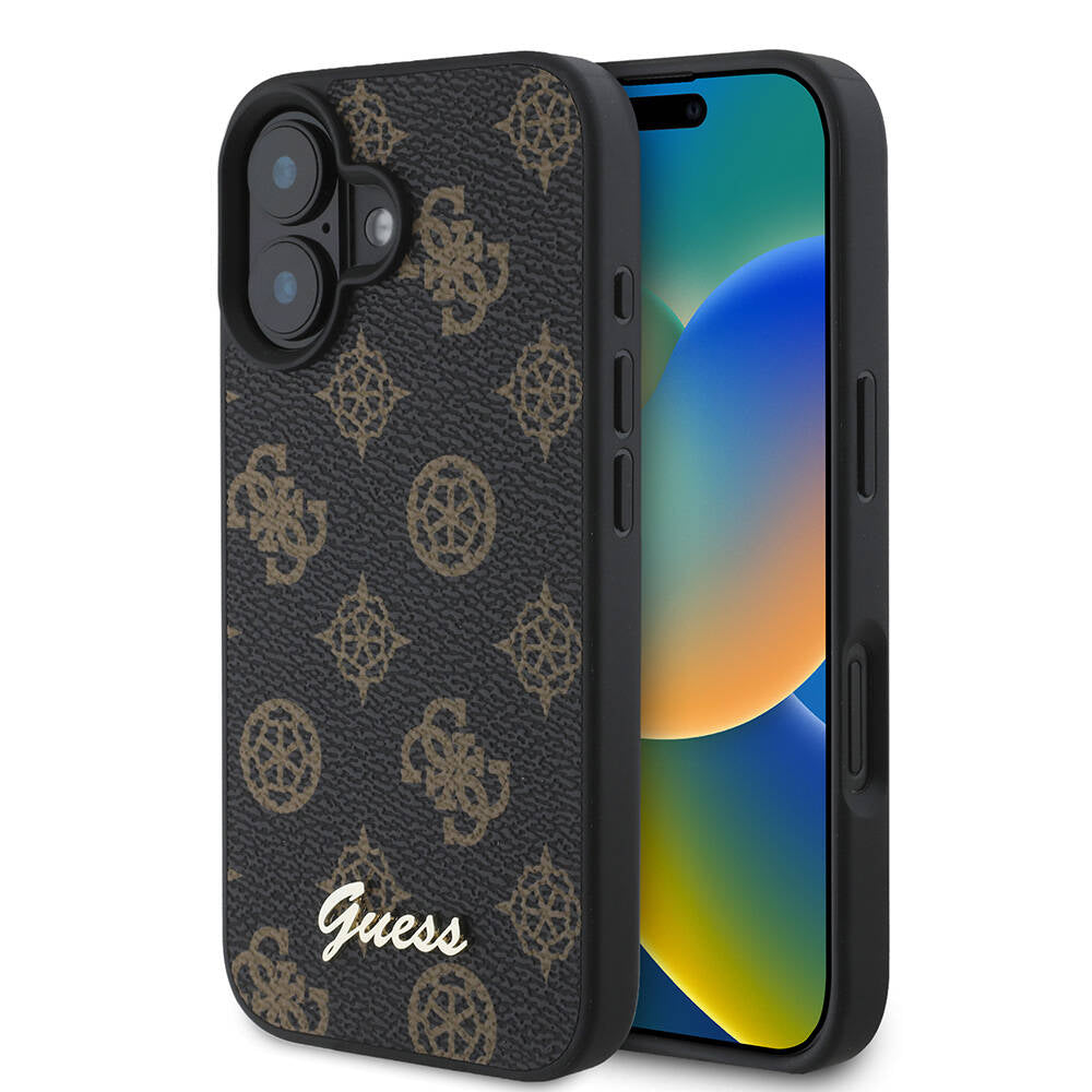 Pouzdro MagSafe pro Apple iPhone 16, Guess, Peony Script, Černá