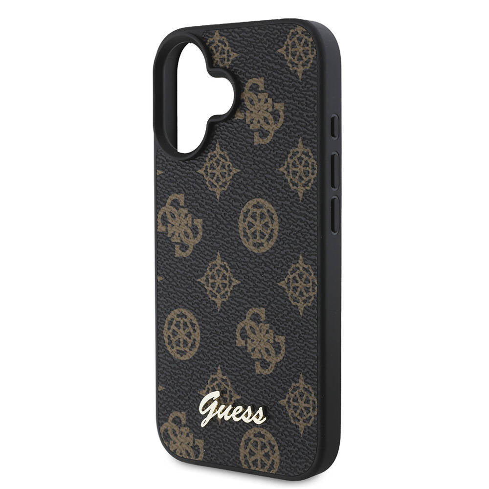 Pouzdro MagSafe pro Apple iPhone 16, Guess, Peony Script, Černá