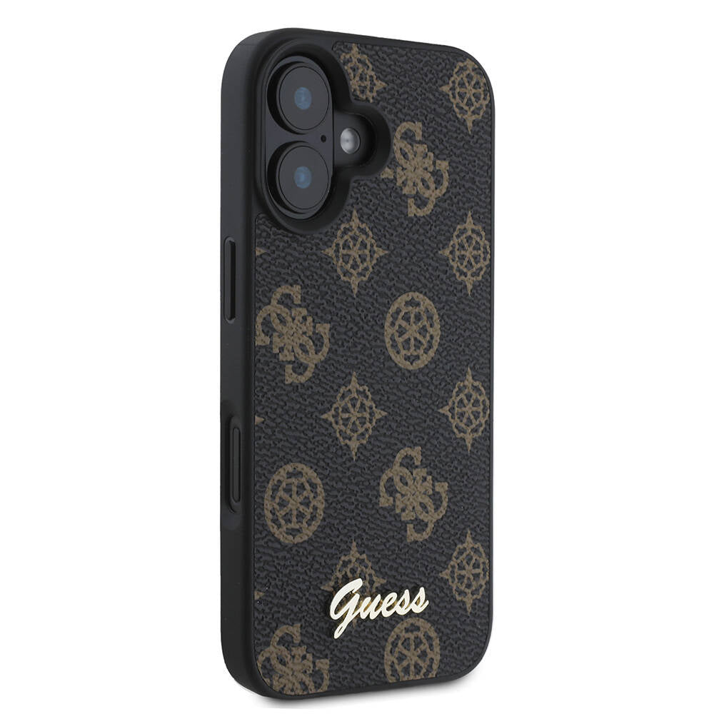 Pouzdro MagSafe pro Apple iPhone 16, Guess, Peony Script, Černá