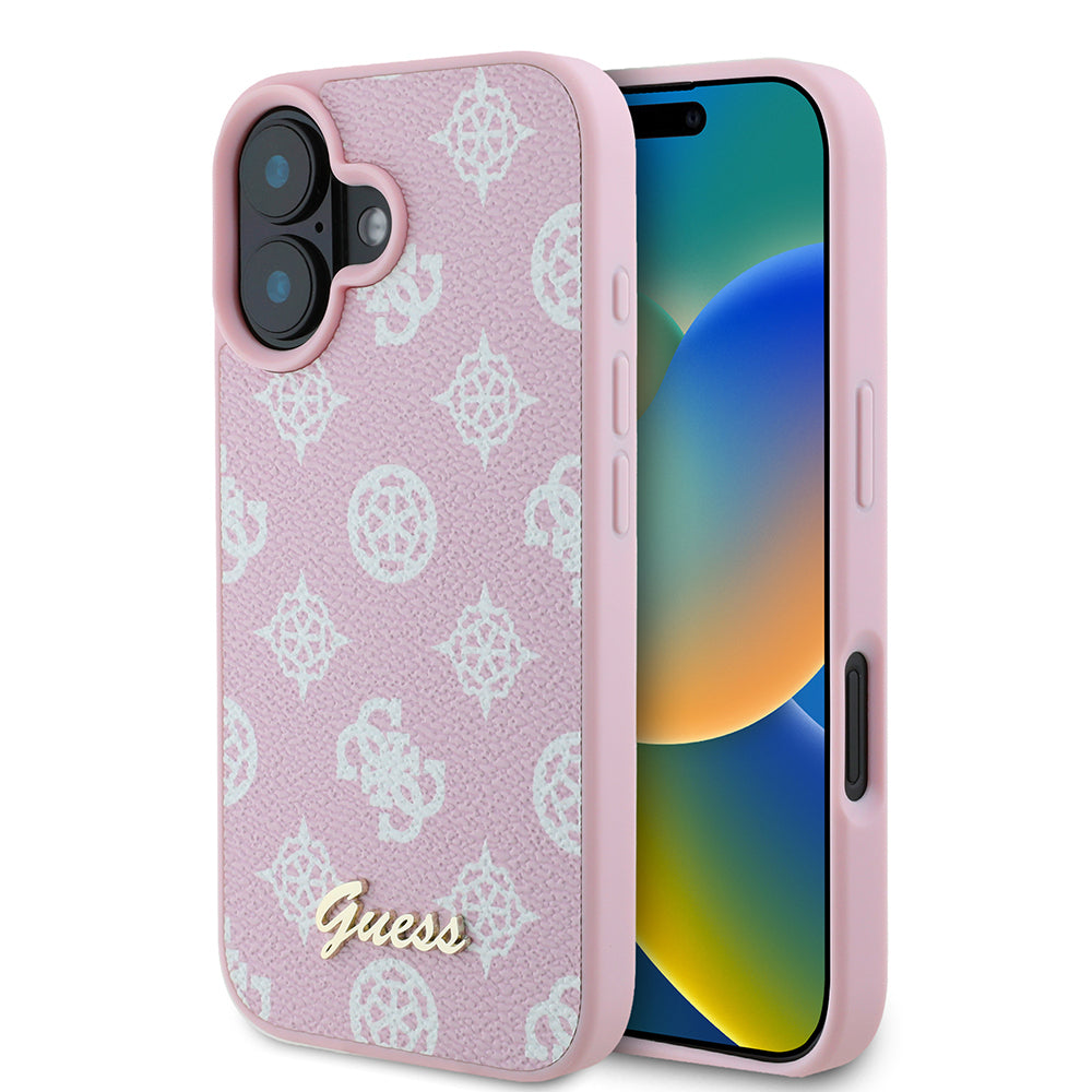Pouzdro MagSafe pro Apple iPhone 16, Guess, Peony Script, Růžová