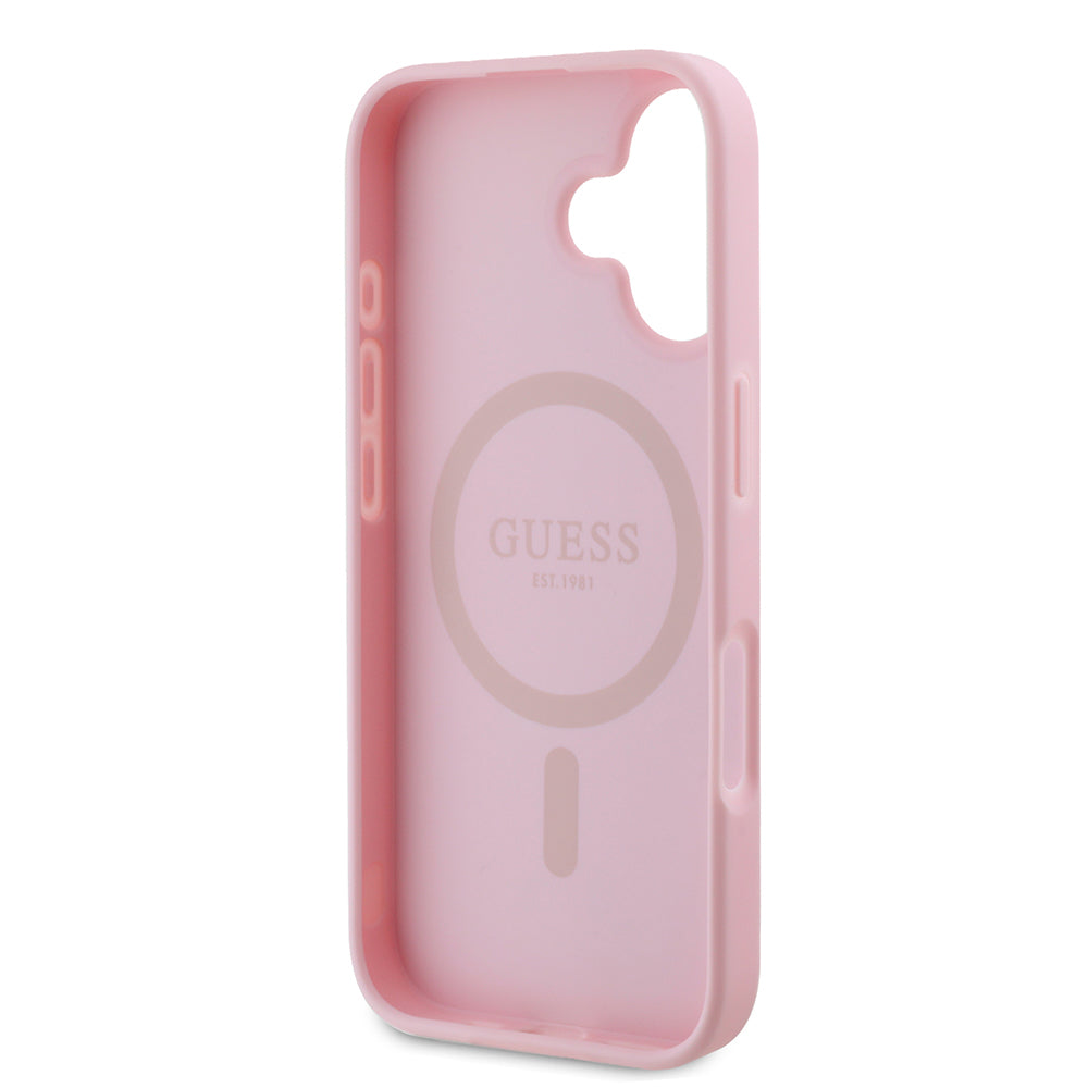 Pouzdro MagSafe pro Apple iPhone 16, Guess, Peony Script, Růžová