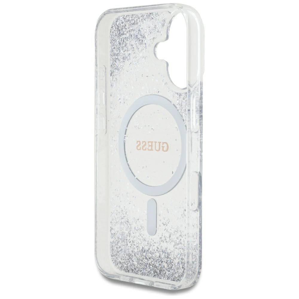 Pouzdro MagSafe pro Apple iPhone 16, Guess, Resin Gradient Glitter, Stříbrné