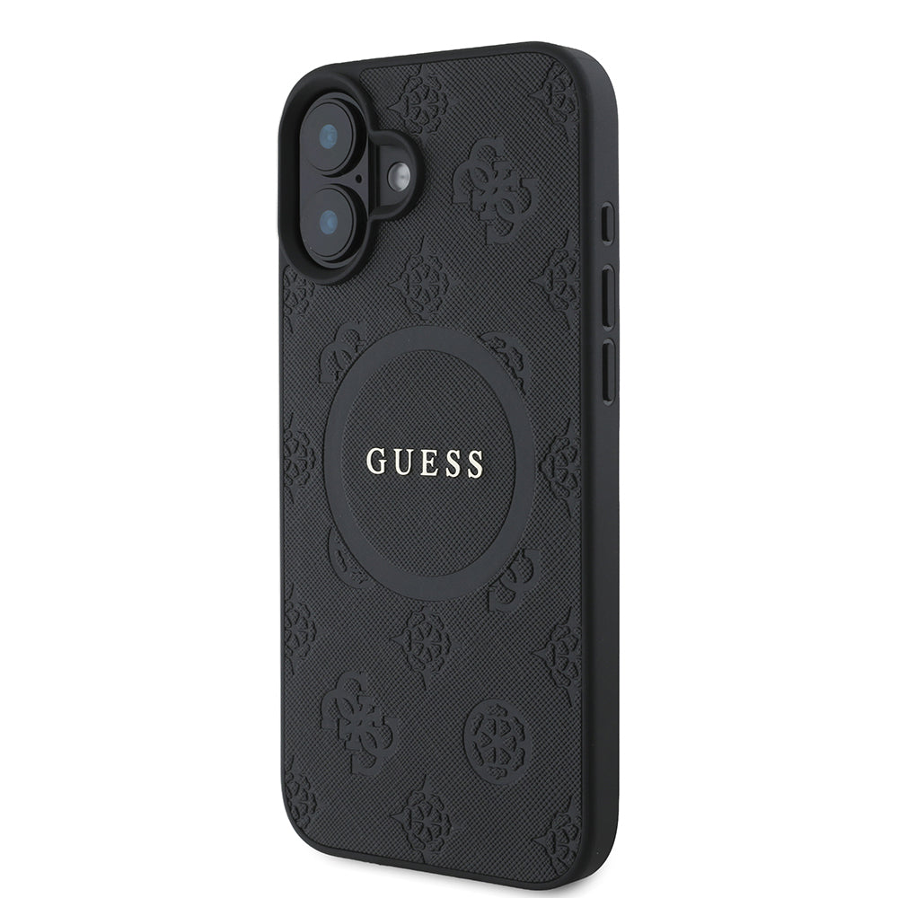 Pouzdro MagSafe pro Apple iPhone 16, Guess, Saffiano Peony Classic Logo, Černá