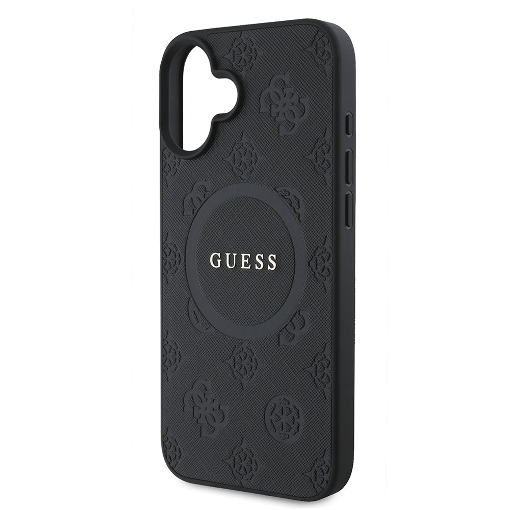 Pouzdro MagSafe pro Apple iPhone 16, Guess, Saffiano Peony Classic Logo, Černá