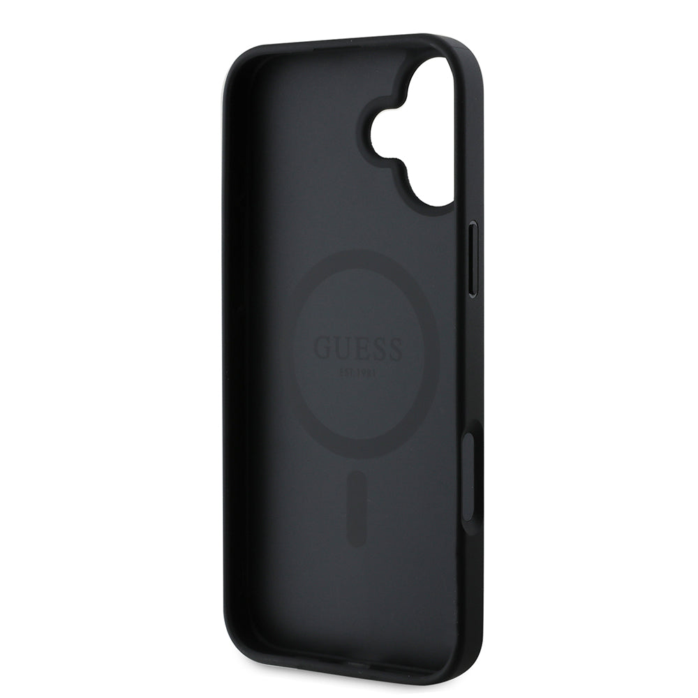 Pouzdro MagSafe pro Apple iPhone 16, Guess, Saffiano Peony Classic Logo, Černá