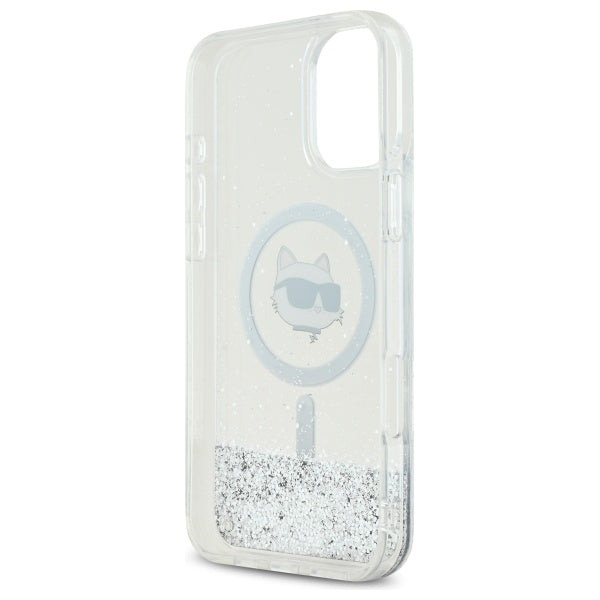 Pouzdro MagSafe pro Apple iPhone 16, Karl Lagerfeld, Glitter Liquid Choupette Head, Průhledné