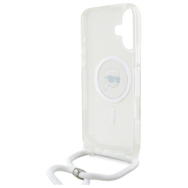 MagSafe Case for Apple iPhone 16, Karl Lagerfeld, IML Crossbody Karl's Head, Transparent