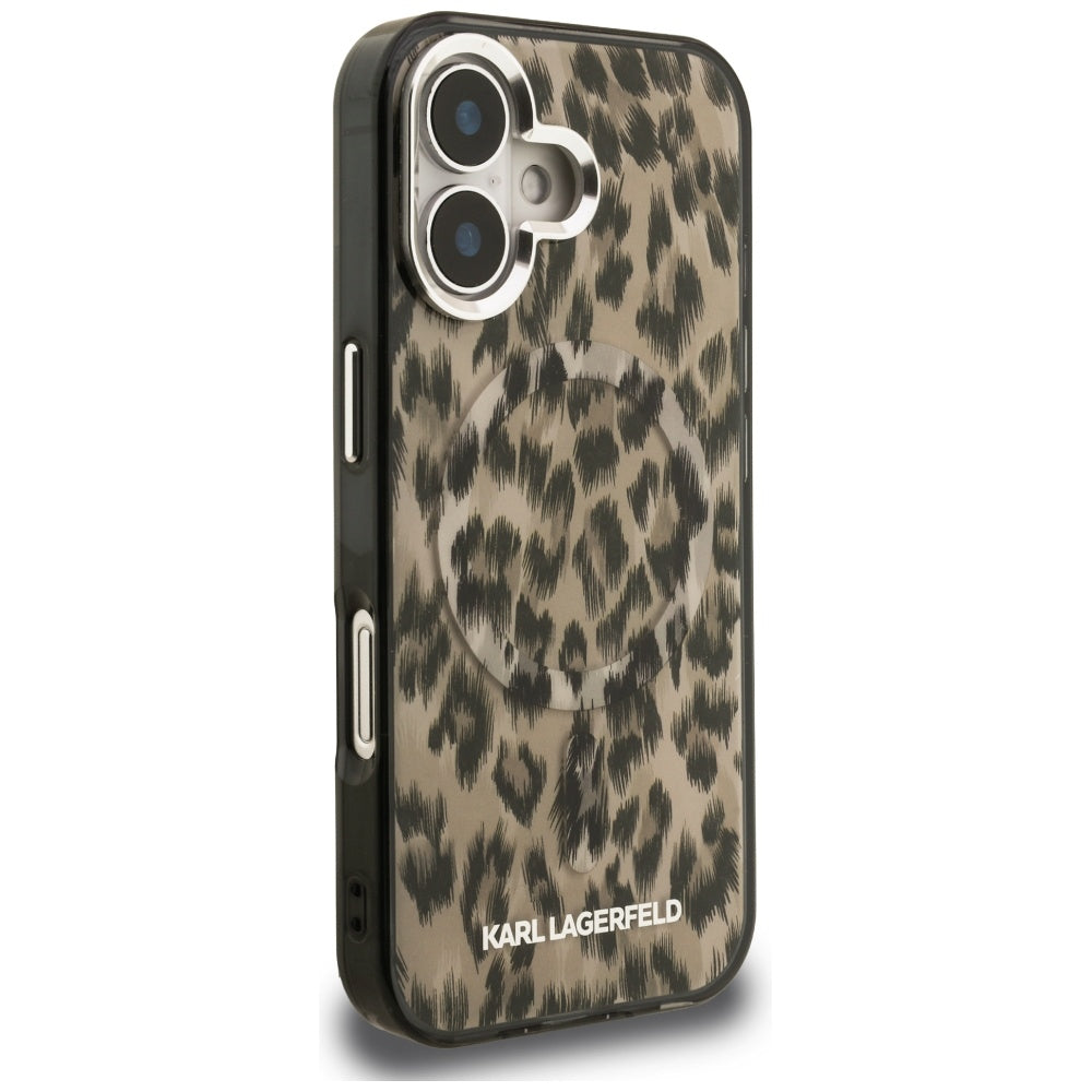 Pouzdro MagSafe pro Apple iPhone 16, Karl Lagerfeld, IML Leopard Pattern, Hnědá