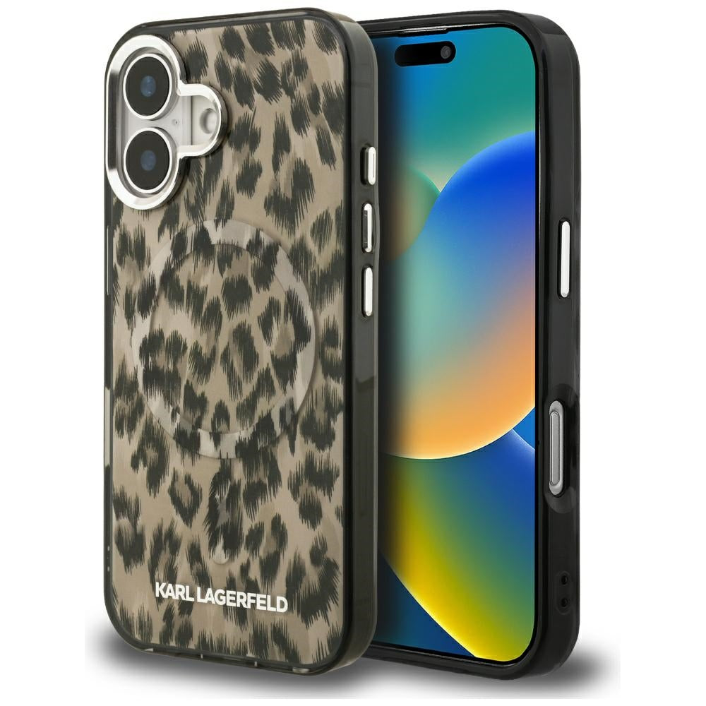 Pouzdro MagSafe pro Apple iPhone 16, Karl Lagerfeld, IML Leopard Pattern, Hnědá