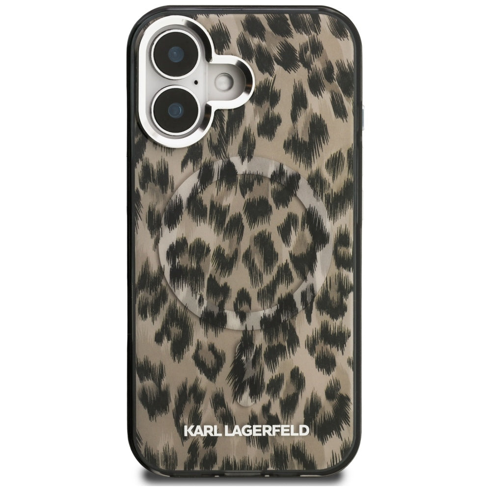Pouzdro MagSafe pro Apple iPhone 16, Karl Lagerfeld, IML Leopard Pattern, Hnědá