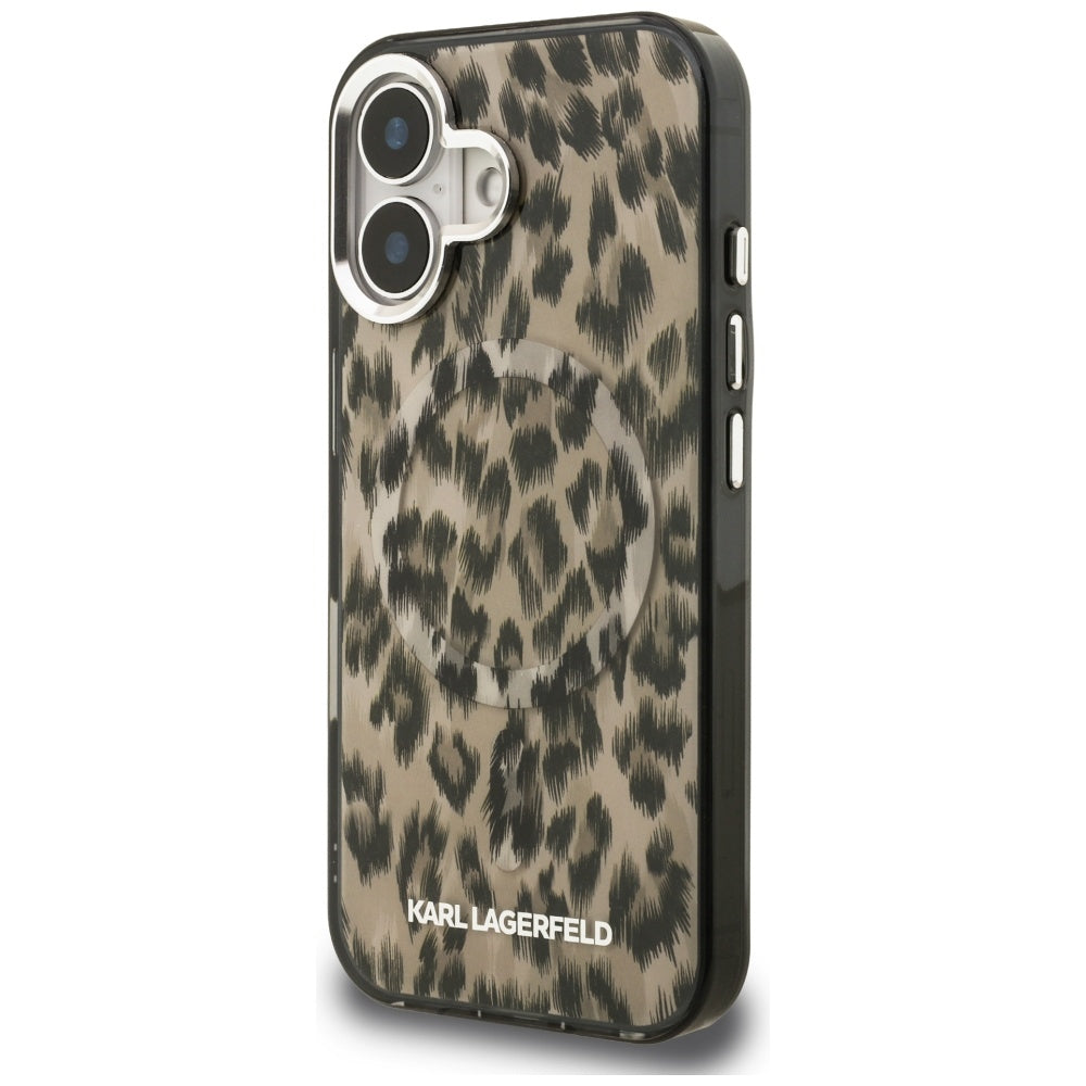 Pouzdro MagSafe pro Apple iPhone 16, Karl Lagerfeld, IML Leopard Pattern, Hnědá