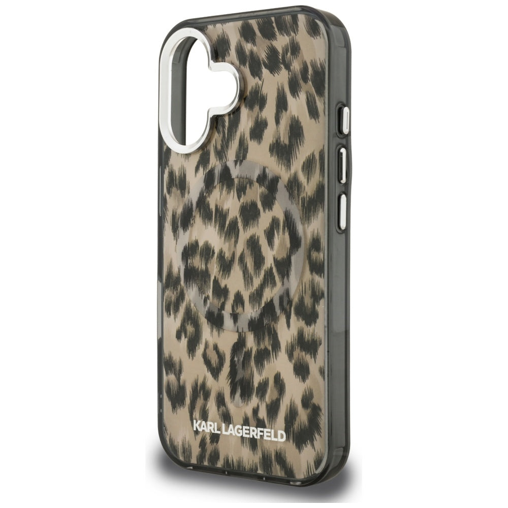 Pouzdro MagSafe pro Apple iPhone 16, Karl Lagerfeld, IML Leopard Pattern, Hnědá