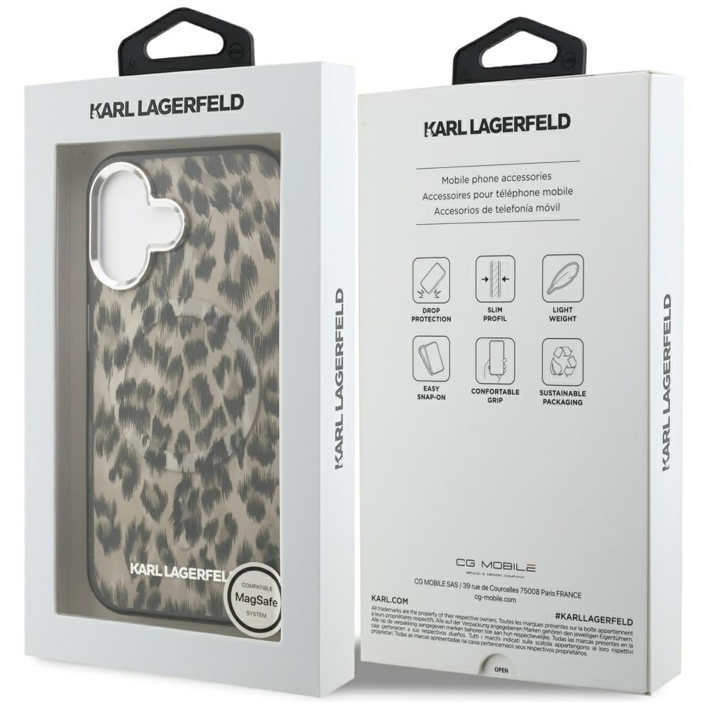 Pouzdro MagSafe pro Apple iPhone 16, Karl Lagerfeld, IML Leopard Pattern, Hnědá