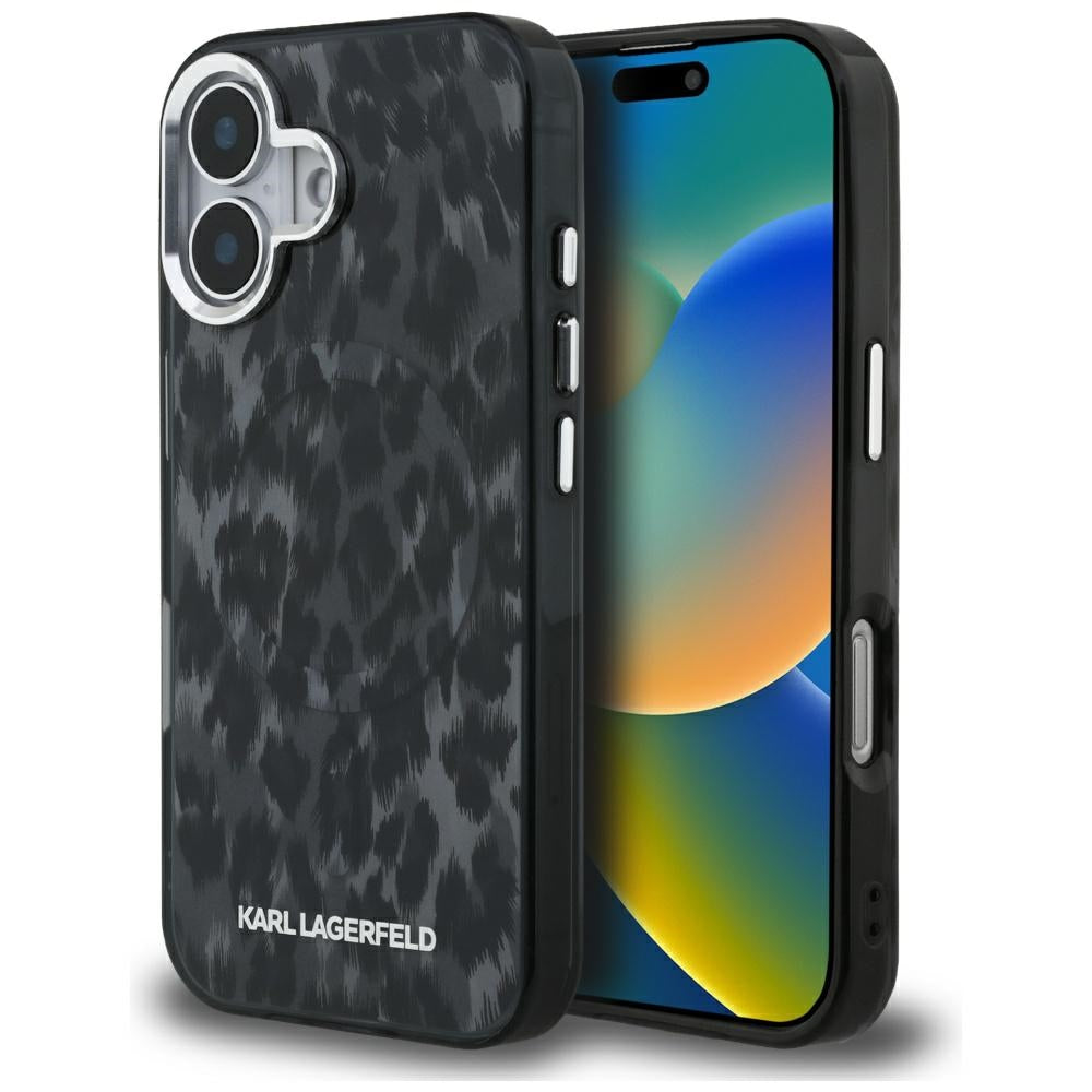 Pouzdro MagSafe pro Apple iPhone 16, Karl Lagerfeld, IML Leopard Pattern, Černá