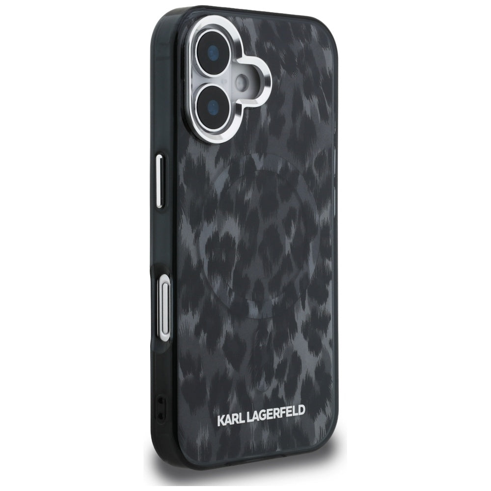 Pouzdro MagSafe pro Apple iPhone 16, Karl Lagerfeld, IML Leopard Pattern, Černá