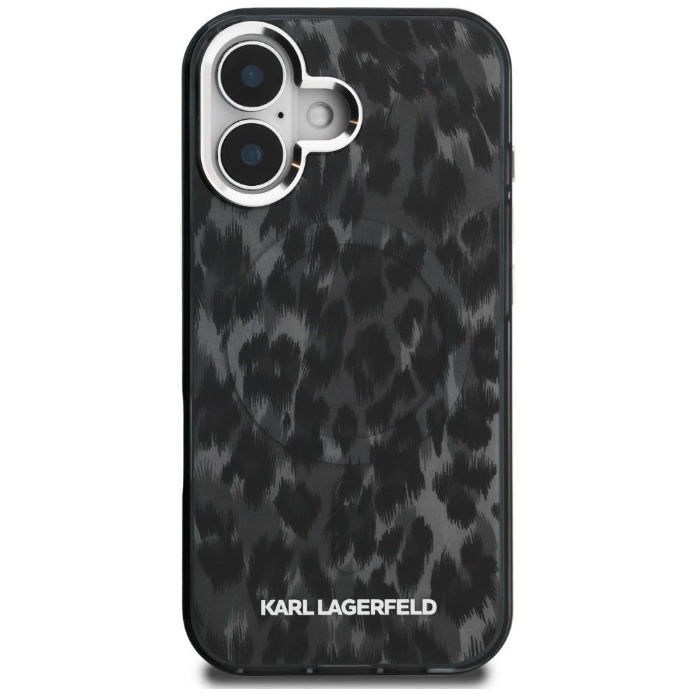 Pouzdro MagSafe pro Apple iPhone 16, Karl Lagerfeld, IML Leopard Pattern, Černá