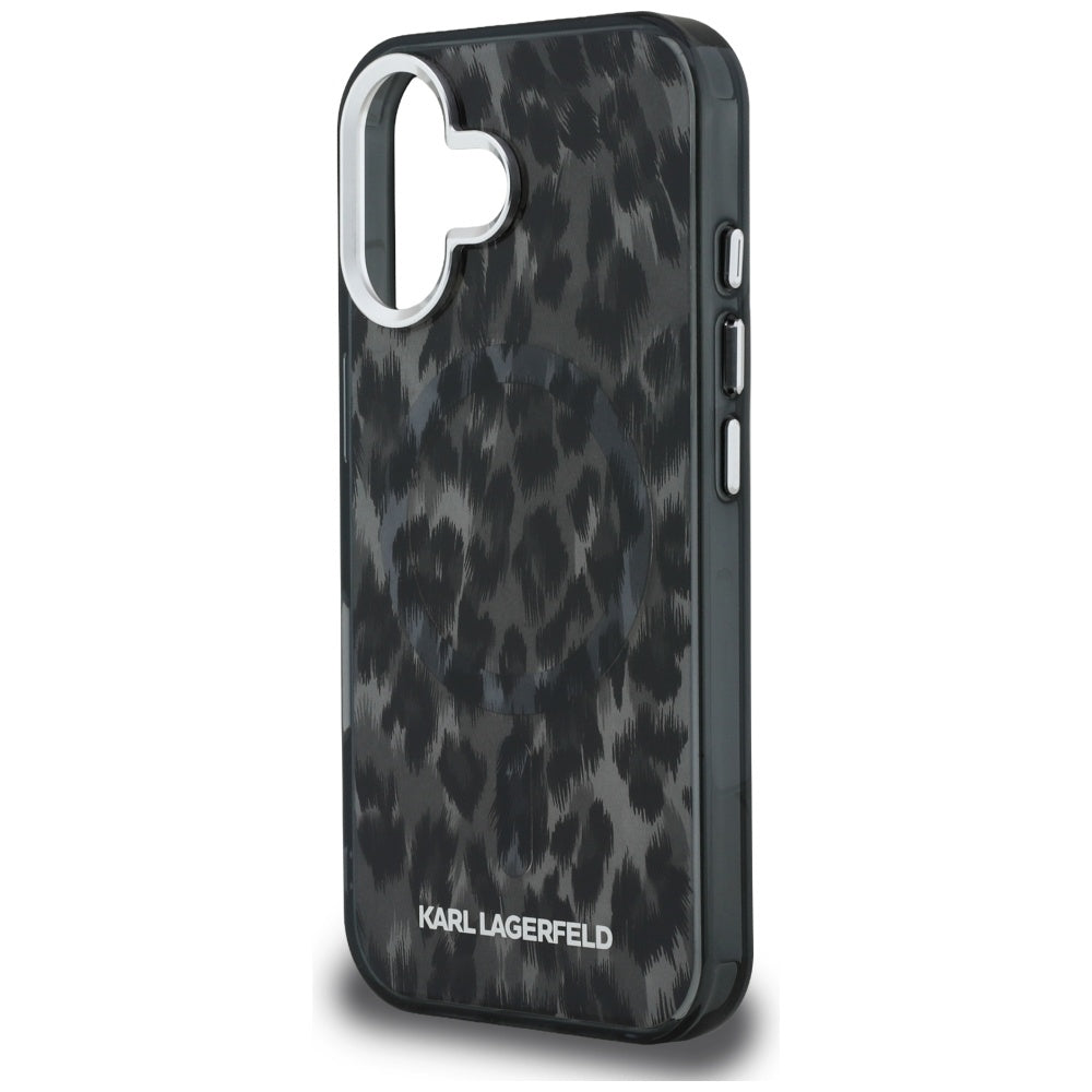 Pouzdro MagSafe pro Apple iPhone 16, Karl Lagerfeld, IML Leopard Pattern, Černá