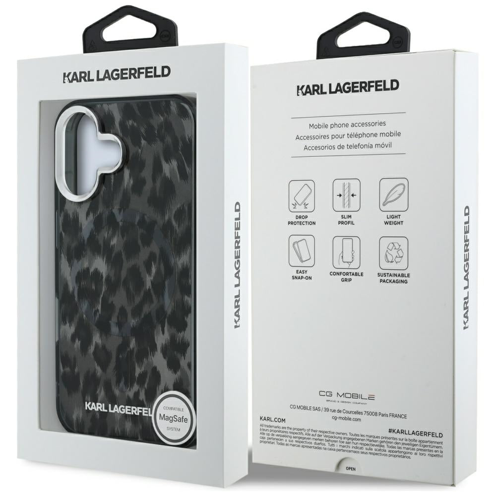 Pouzdro MagSafe pro Apple iPhone 16, Karl Lagerfeld, IML Leopard Pattern, Černá