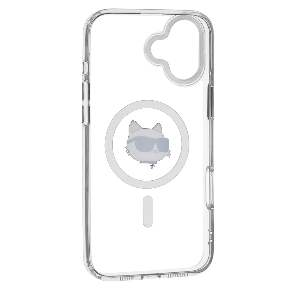 Pouzdro MagSafe pro Apple iPhone 16, Karl Lagerfeld, IML Metal Choupette's Head, Bílá