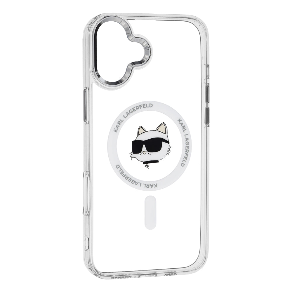 Pouzdro MagSafe pro Apple iPhone 16, Karl Lagerfeld, IML Metal Choupette's Head, Bílá