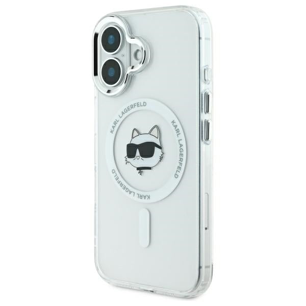 Pouzdro MagSafe pro Apple iPhone 16, Karl Lagerfeld, IML Metal Choupette's Head, Bílá