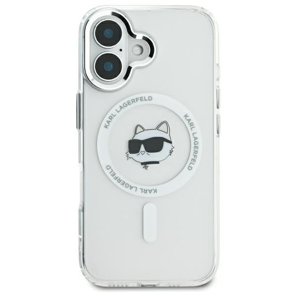 Pouzdro MagSafe pro Apple iPhone 16, Karl Lagerfeld, IML Metal Choupette's Head, Bílá