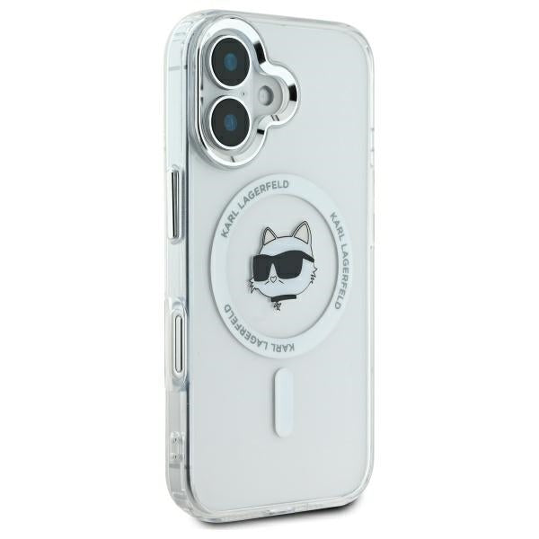Pouzdro MagSafe pro Apple iPhone 16, Karl Lagerfeld, IML Metal Choupette's Head, Bílá
