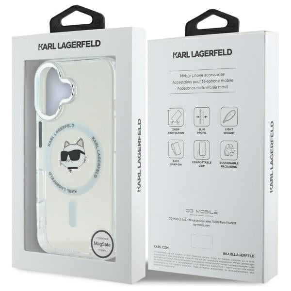 Pouzdro MagSafe pro Apple iPhone 16, Karl Lagerfeld, IML Metal Choupette's Head, Bílá