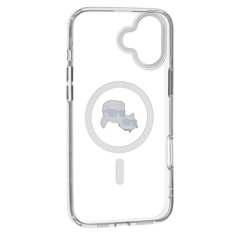 Pouzdro MagSafe pro Apple iPhone 16, Karl Lagerfeld, IML Metal Karl & Choupette's Heads, Bílá