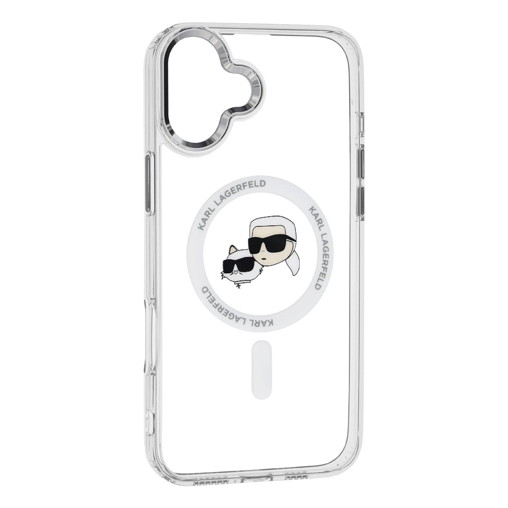 Pouzdro MagSafe pro Apple iPhone 16, Karl Lagerfeld, IML Metal Karl & Choupette's Heads, Bílá