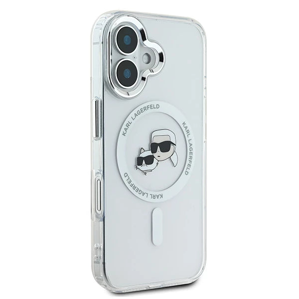 Pouzdro MagSafe pro Apple iPhone 16, Karl Lagerfeld, IML Metal Karl & Choupette's Heads, Bílá