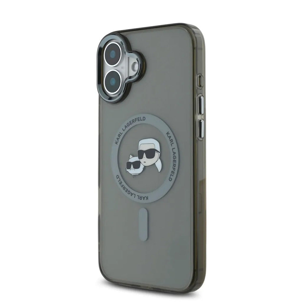 Pouzdro MagSafe pro Apple iPhone 16, Karl Lagerfeld, IML Metal Karl & Choupette's Heads, Černá
