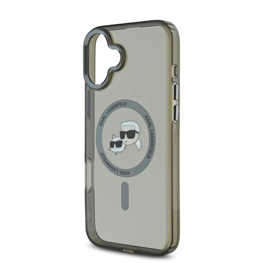 Pouzdro MagSafe pro Apple iPhone 16, Karl Lagerfeld, IML Metal Karl & Choupette's Heads, Černá