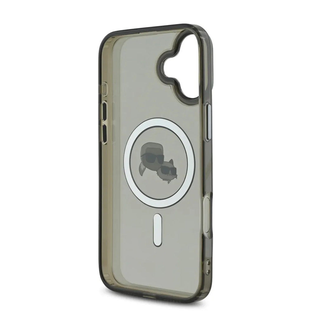 Pouzdro MagSafe pro Apple iPhone 16, Karl Lagerfeld, IML Metal Karl & Choupette's Heads, Černá