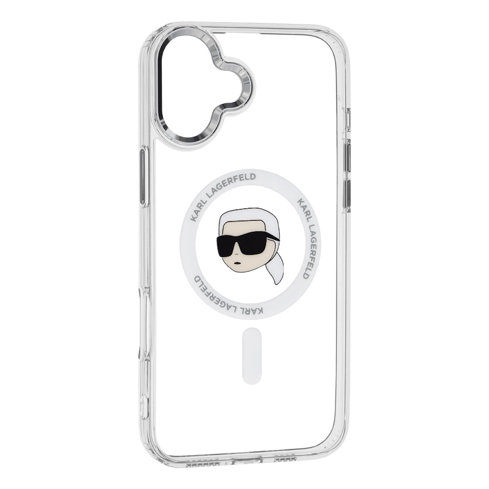 Pouzdro MagSafe pro Apple iPhone 16, Karl Lagerfeld, IML Metal Karl's Head, Bílá