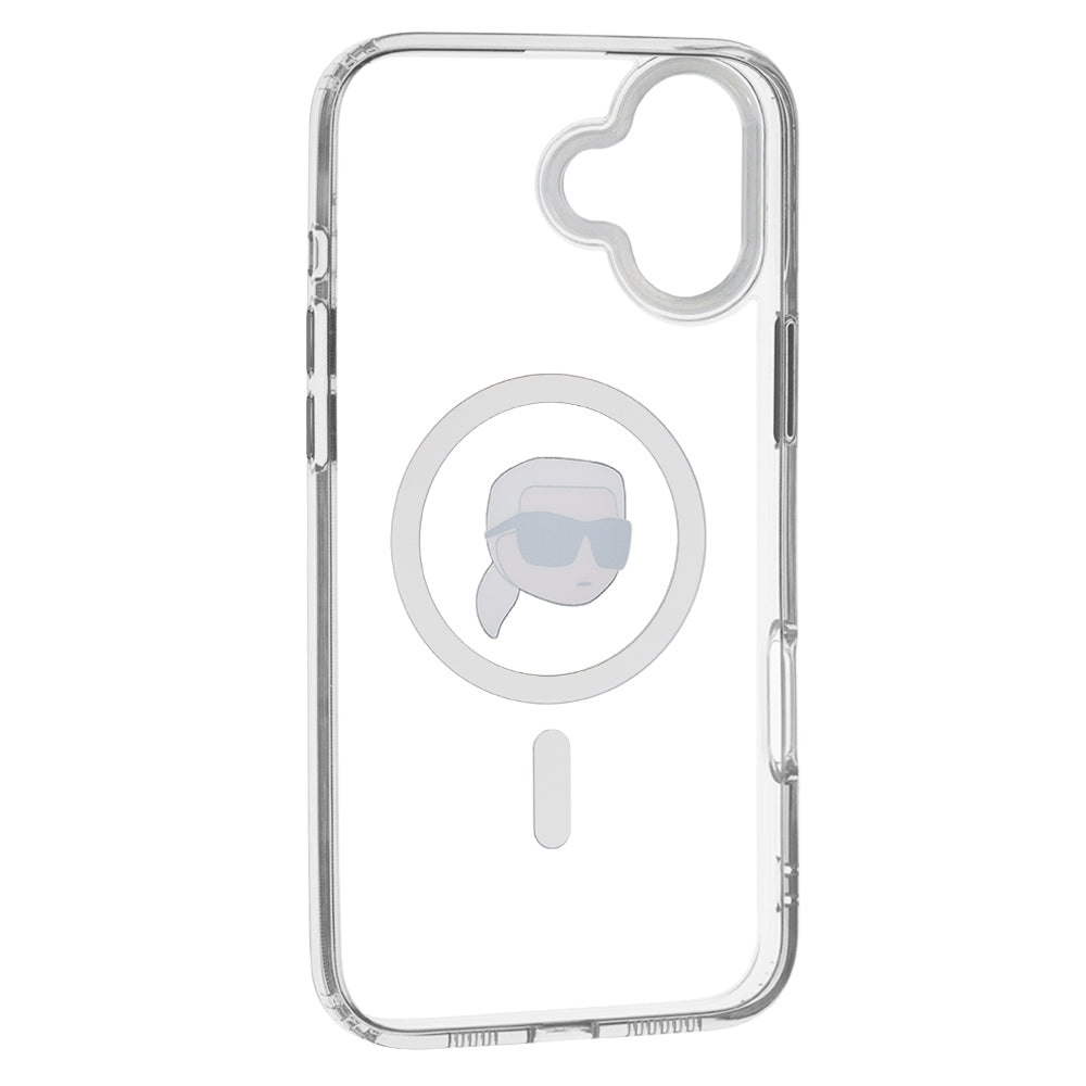 Pouzdro MagSafe pro Apple iPhone 16, Karl Lagerfeld, IML Metal Karl's Head, Bílá