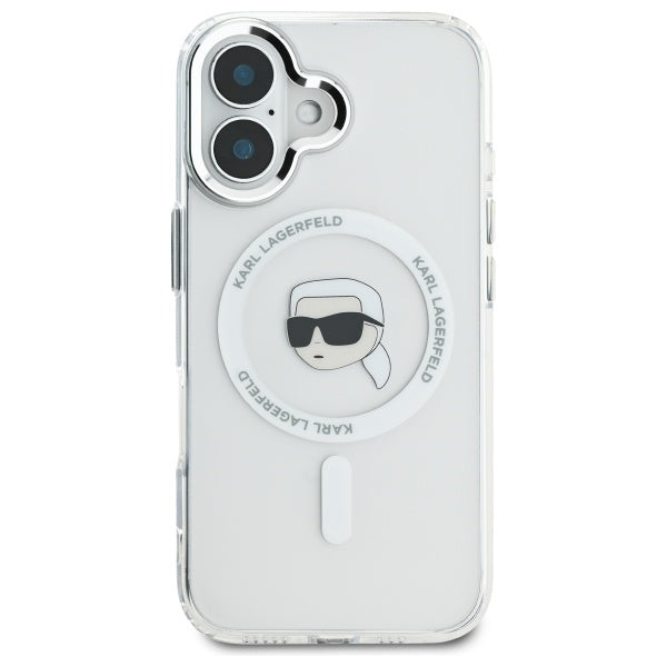 Pouzdro MagSafe pro Apple iPhone 16, Karl Lagerfeld, IML Metal Karl's Head, Bílá