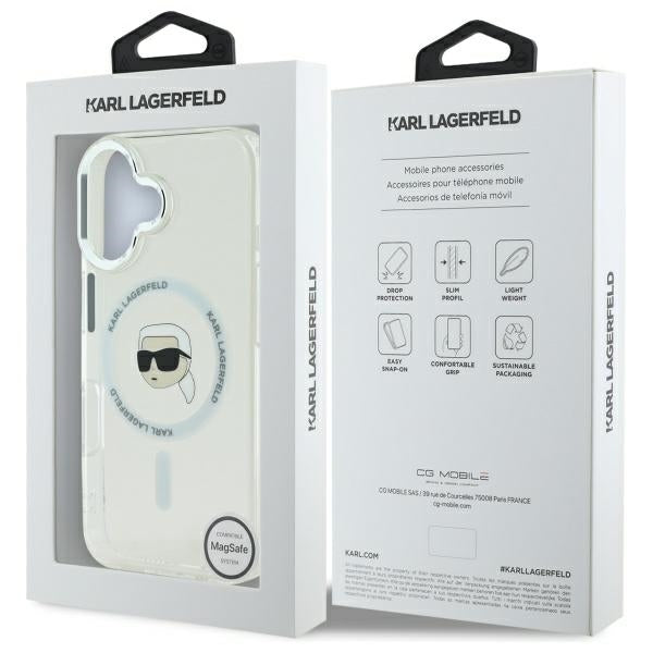 Pouzdro MagSafe pro Apple iPhone 16, Karl Lagerfeld, IML Metal Karl's Head, Bílá