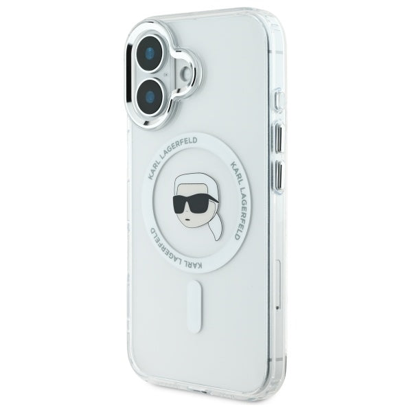 Pouzdro MagSafe pro Apple iPhone 16, Karl Lagerfeld, IML Metal Karl's Head, Bílá