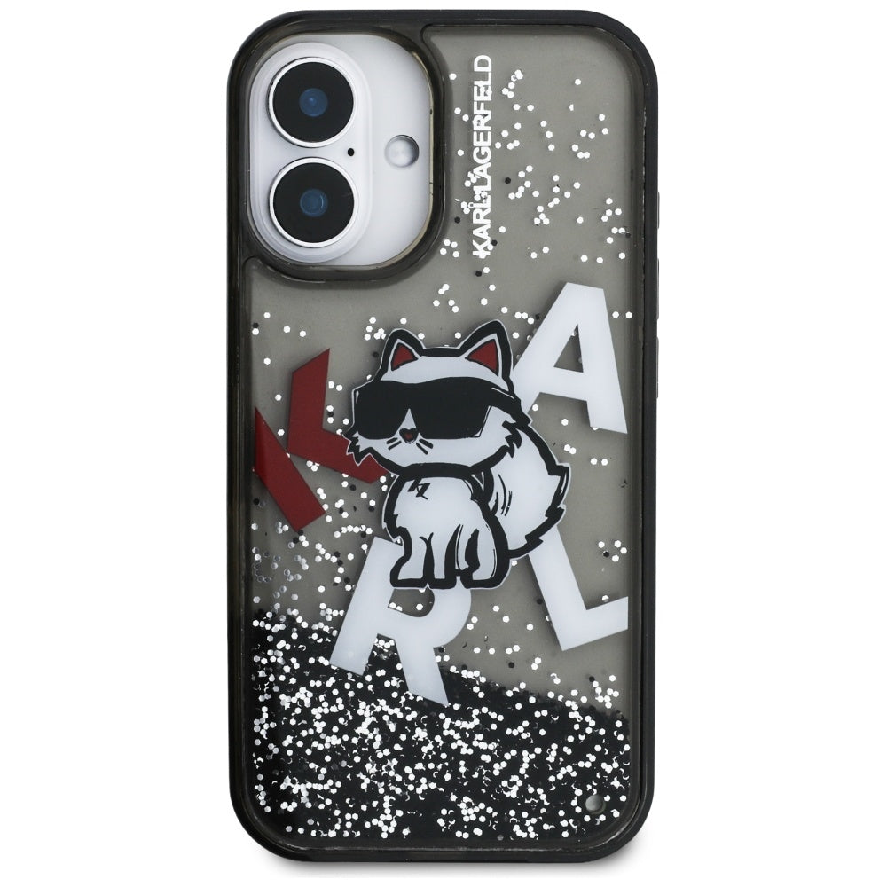 Pouzdro MagSafe pro Apple iPhone 16, Karl Lagerfeld, Liquid Glitter Choupette Logo, Černá