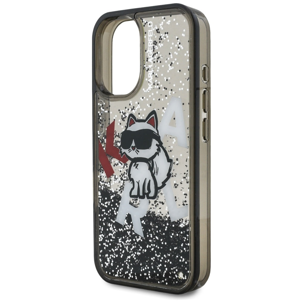 Pouzdro MagSafe pro Apple iPhone 16, Karl Lagerfeld, Liquid Glitter Choupette Logo, Černá