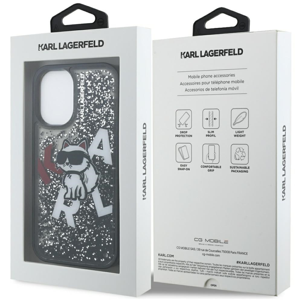 Pouzdro MagSafe pro Apple iPhone 16, Karl Lagerfeld, Liquid Glitter Choupette Logo, Černá